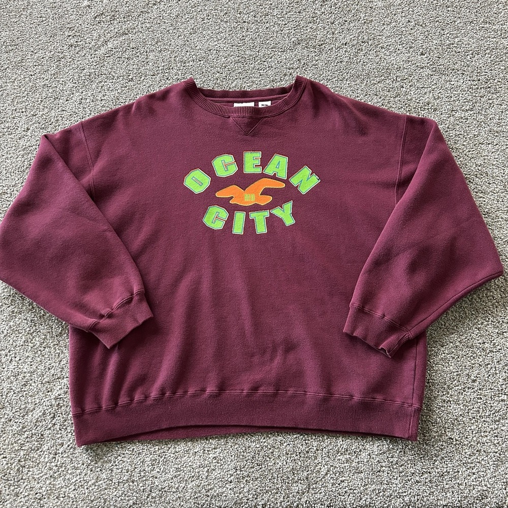 Vintage Ocean City Maryland Sweatshirt Mens XL Red Fleece Pullover Crewneck